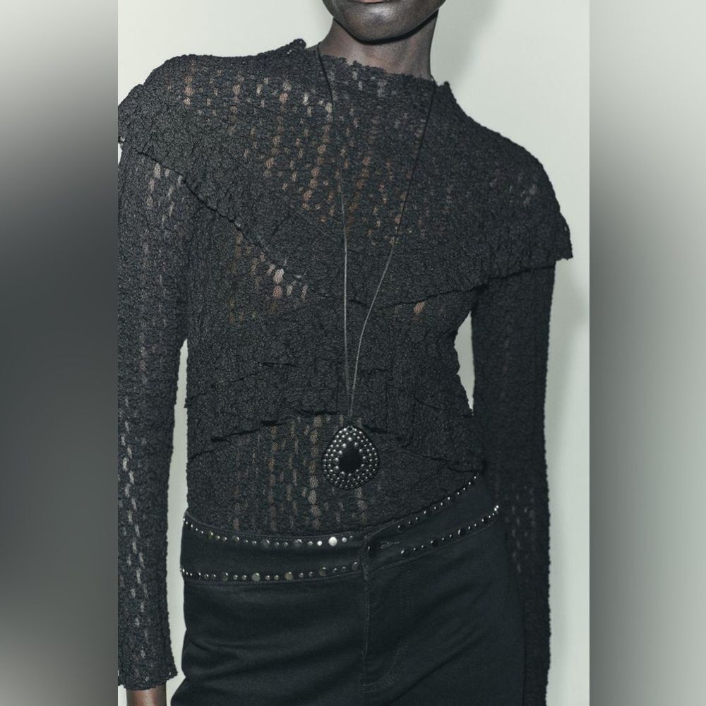 ZARA RUFFLED LACE TOP - Picture 6 of 9